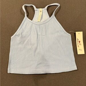 Attifall Seamless Rib-Knit Camisole Strappy Racerback Tank Crop Top Blue Sz M/L